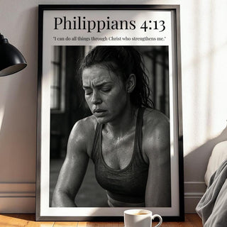Bible Verse Wall Art – Christian Motivational Poster for Gym, Fitness Room or Office, Scripture Quote Workout Print, Philippians 4:13 - Just Great Posters