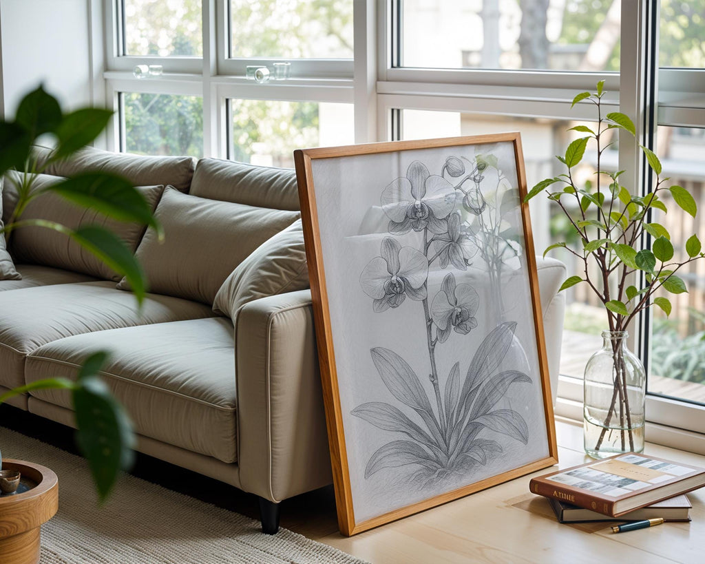 Orchid Pencil Drawing Art Print | Elegant Botanical Sketch Poster in Vintage Style | Minimalist Plant Lover Gift & Botanical Wall Decor - Just Great Posters
