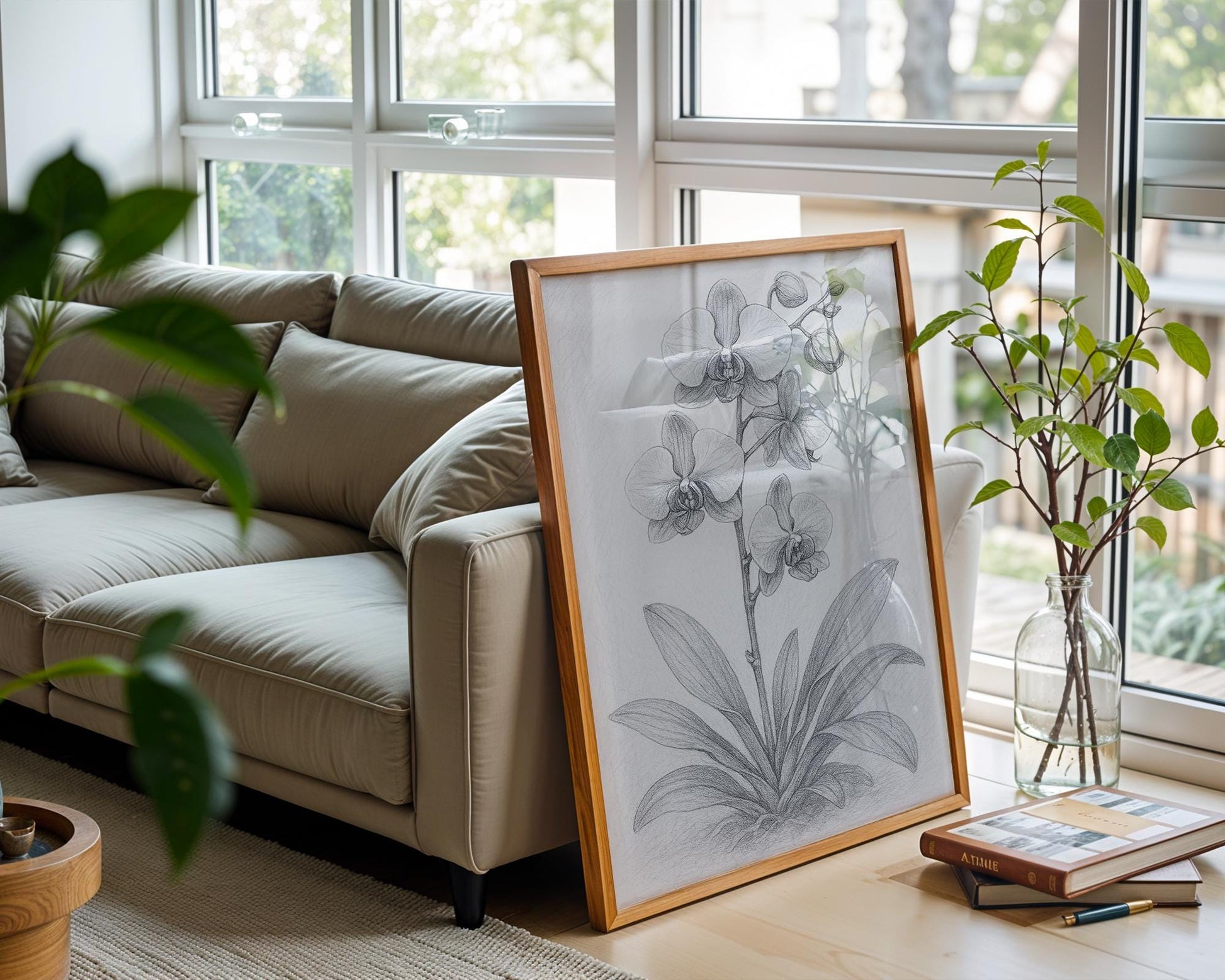 Orchid Pencil Drawing Art Print | Elegant Botanical Sketch Poster in Vintage Style | Minimalist Plant Lover Gift & Botanical Wall Decor - Just Great Posters