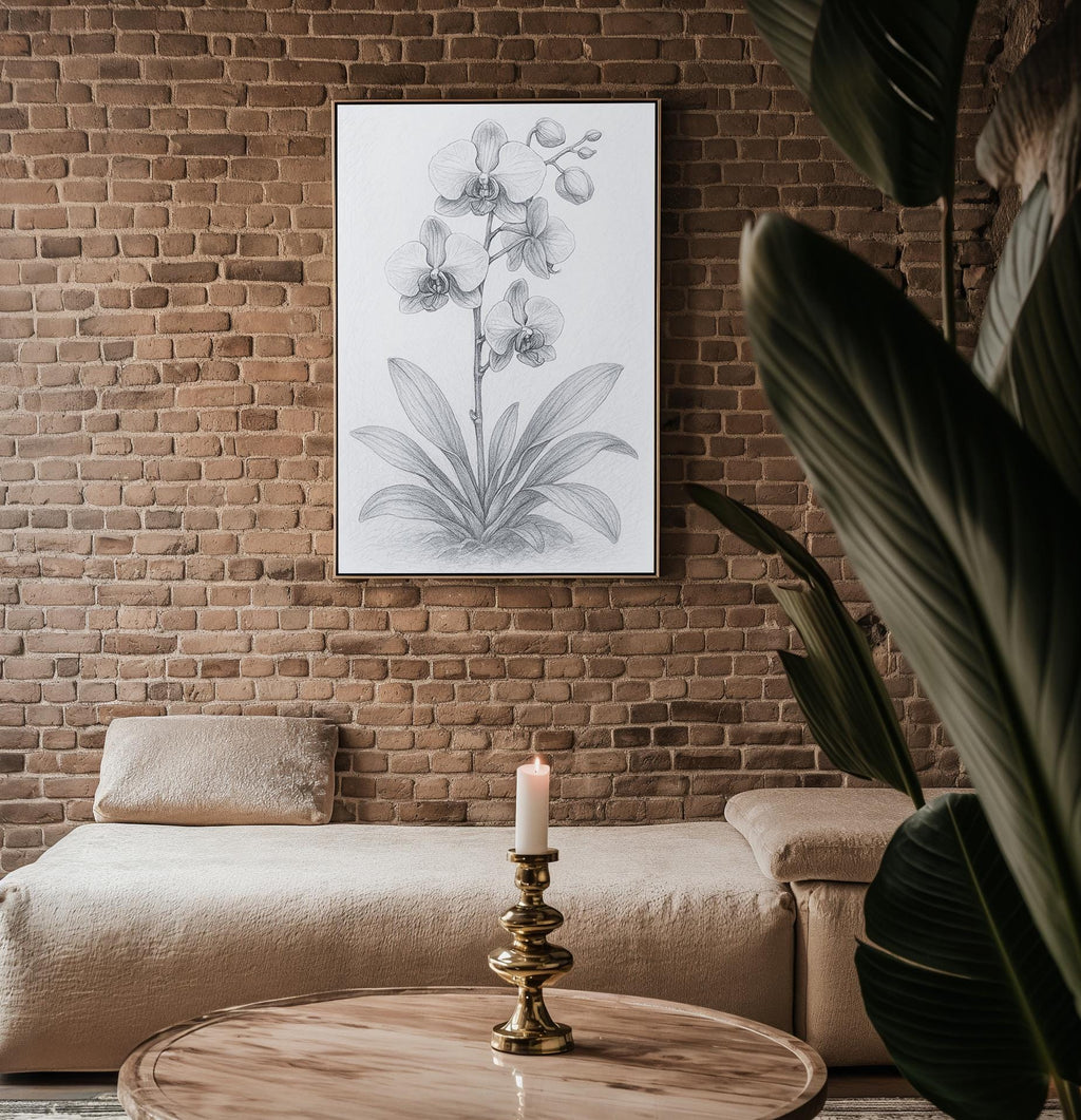 Orchid Pencil Drawing Art Print | Elegant Botanical Sketch Poster in Vintage Style | Minimalist Plant Lover Gift & Botanical Wall Decor - Just Great Posters