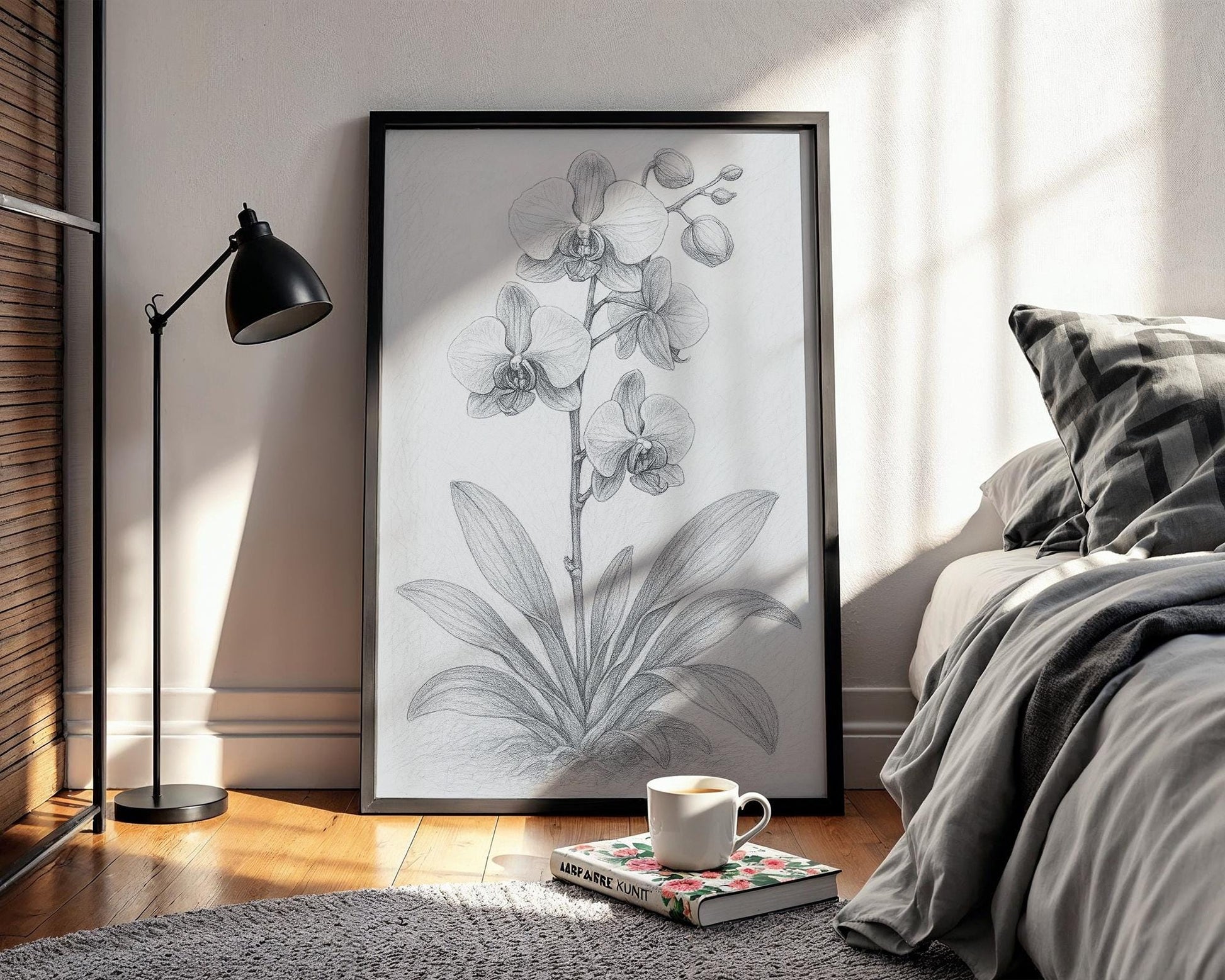 Orchid Pencil Drawing Art Print | Elegant Botanical Sketch Poster in Vintage Style | Minimalist Plant Lover Gift & Botanical Wall Decor - Just Great Posters