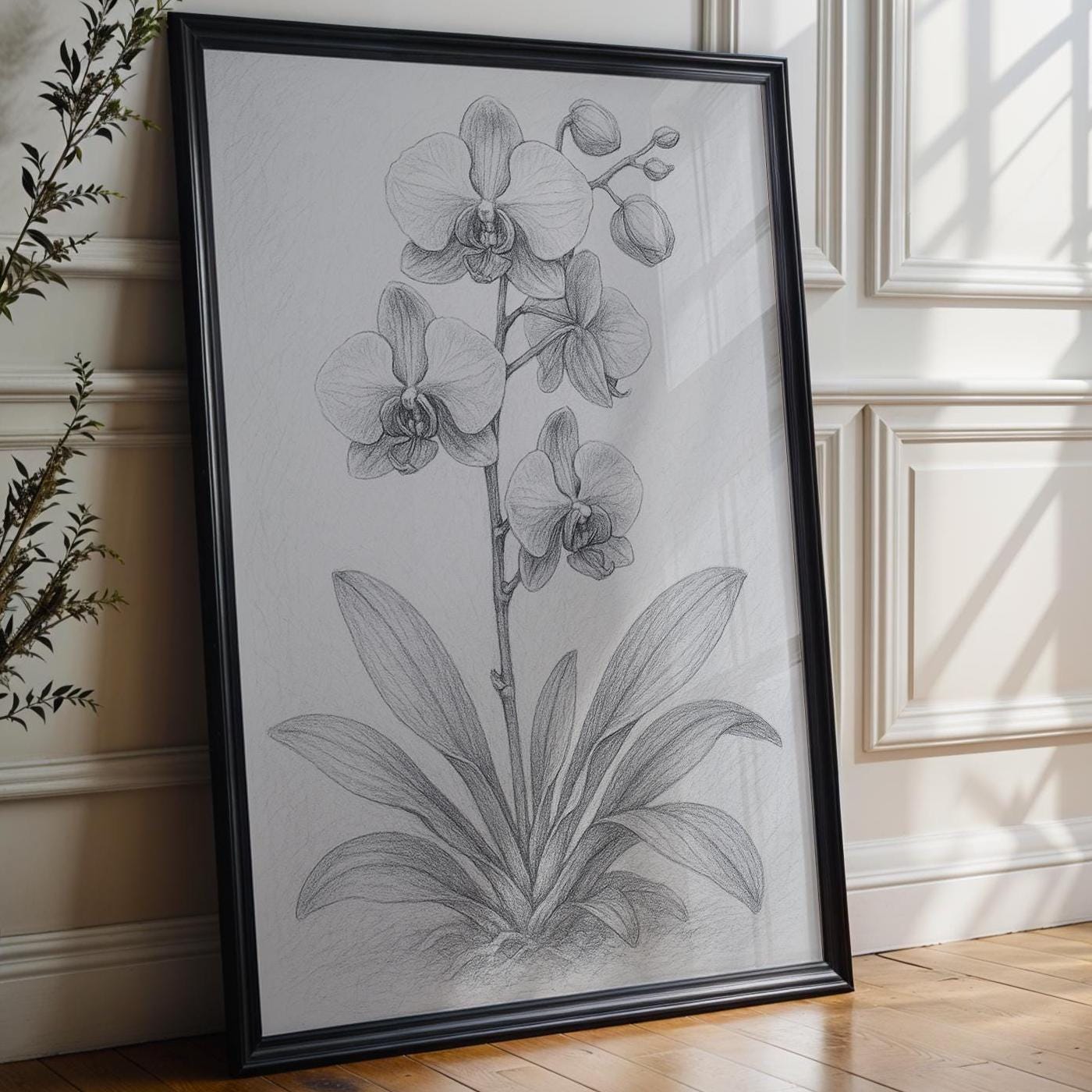 Orchid Pencil Drawing Art Print | Elegant Botanical Sketch Poster in Vintage Style | Minimalist Plant Lover Gift & Botanical Wall Decor - Just Great Posters