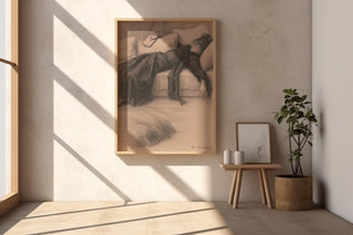 Vintage Reclining Woman Sketch | Soft Pencil Drawing of Resting Reader | Feminine Literary Wall Art for Bedrooms or Quiet Corners - Just Great Posters