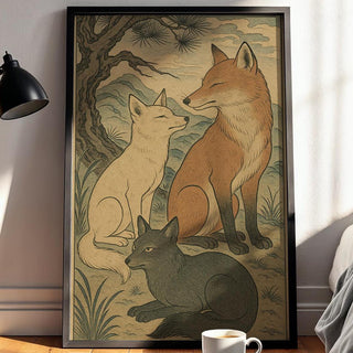 Japanese Fox Print – Ukiyo - e Style Animal Art Poster, Traditional Japanese Wall Decor with Kitsune Spirit Energy for Zen or Folklore Lovers - Just Great Posters