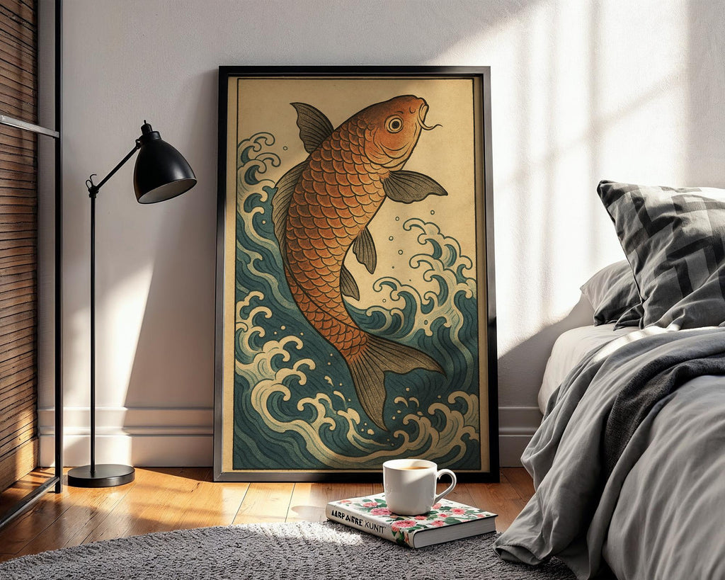Koi Fish Ukiyo - e Poster – Traditional Japanese Water Print, Symbolic Strength and Flow Wall Art for Zen Decor, Japandi, or Calm Interiors - Just Great Posters
