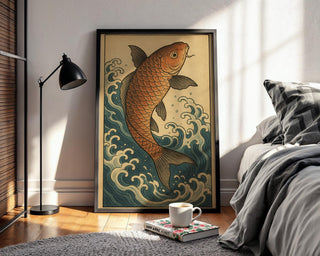 Koi Fish Ukiyo - e Poster – Traditional Japanese Water Print, Symbolic Strength and Flow Wall Art for Zen Decor, Japandi, or Calm Interiors - Just Great Posters