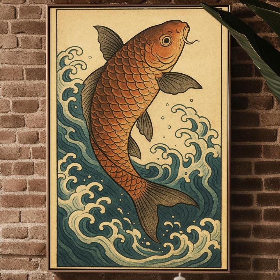 Koi Fish Ukiyo - e Poster – Traditional Japanese Water Print, Symbolic Strength and Flow Wall Art for Zen Decor, Japandi, or Calm Interiors - Just Great Posters