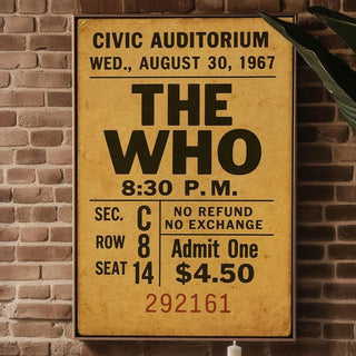 Vintage Concert Ticket Art Print | Retro Music Memorabilia Poster | Ideal for Music Lovers and Collectors | Free Shipping Available - Just Great Posters