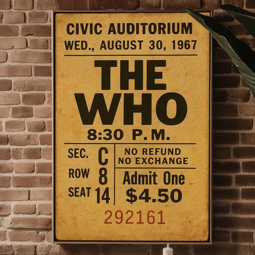 Vintage Concert Ticket Art Print | Retro Music Memorabilia Poster | Ideal for Music Lovers and Collectors | Free Shipping Available - Just Great Posters