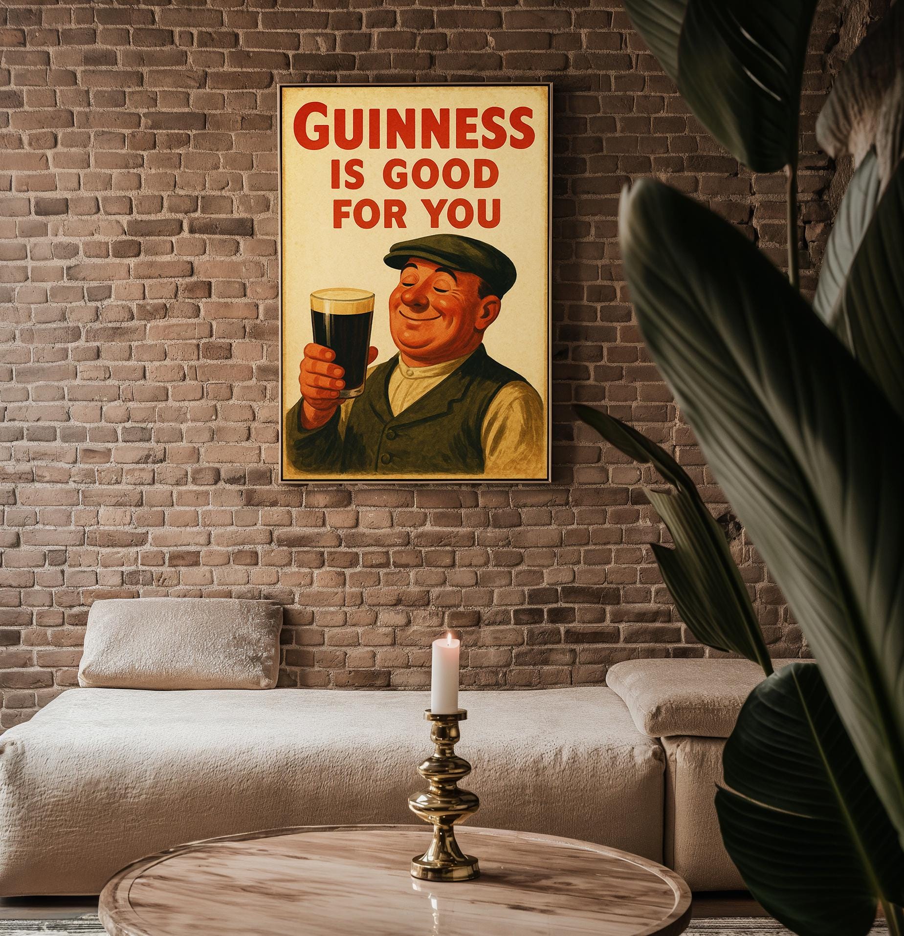 Vintage Guinness Poster – Retro Irish Pub Wall Art Featuring Happy Man with Pint, Classic Beer Ad Print for Kitchen or Bar Decor - Just Great Posters