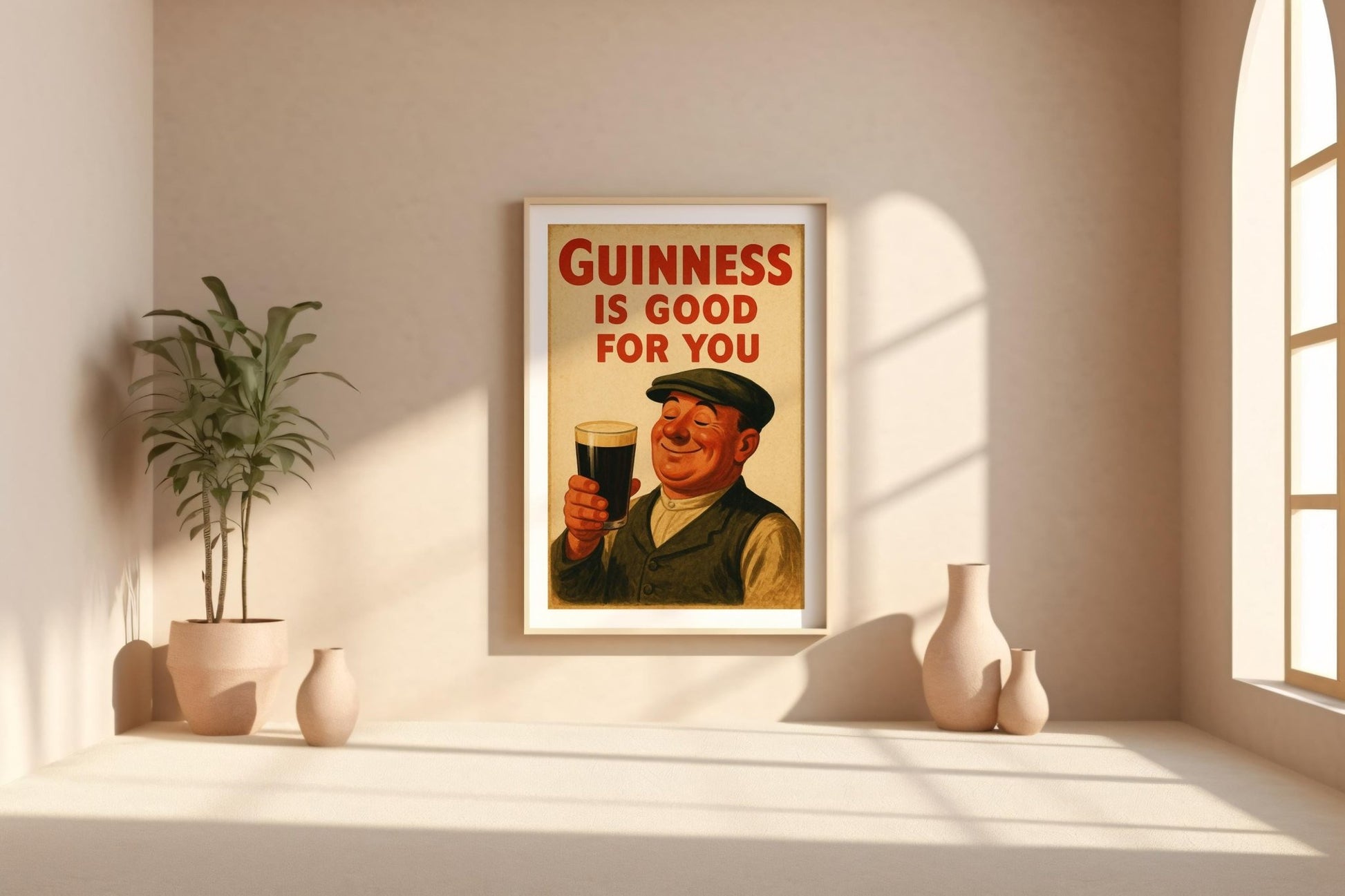 Vintage Guinness Poster – Retro Irish Pub Wall Art Featuring Happy Man with Pint, Classic Beer Ad Print for Kitchen or Bar Decor - Just Great Posters