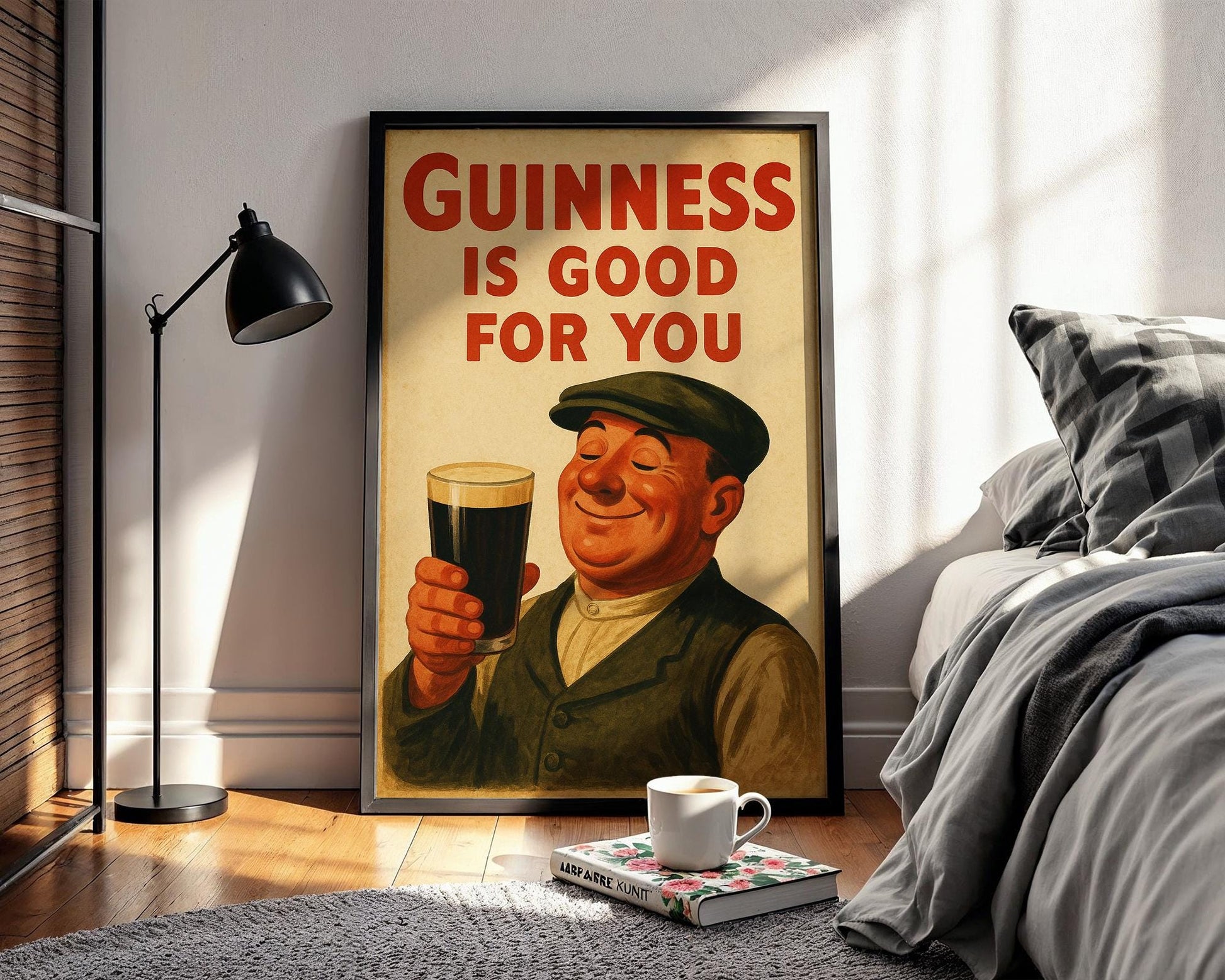 Vintage Guinness Poster – Retro Irish Pub Wall Art Featuring Happy Man with Pint, Classic Beer Ad Print for Kitchen or Bar Decor - Just Great Posters