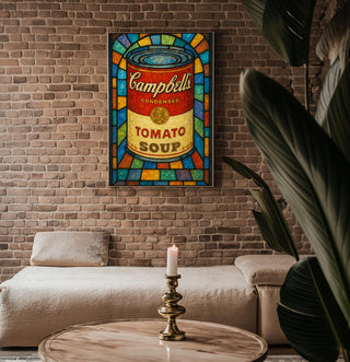 Pop Art Soup Can Poster – Warhol - Inspired Campbell’s Tomato Soup Print in Stained Glass Style, Bold Retro Kitchen Wall Art - Just Great Posters