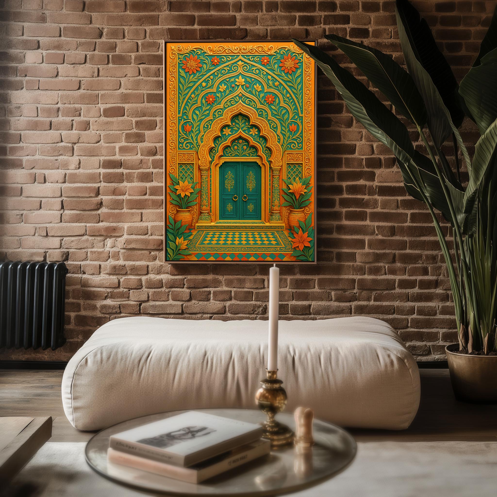 Ornate Doorway Wall Art – Intricate Boho Archway Print, Moroccan - Inspired Vintage Decor for Maximalist Interiors and Global Style Lovers - Just Great Posters