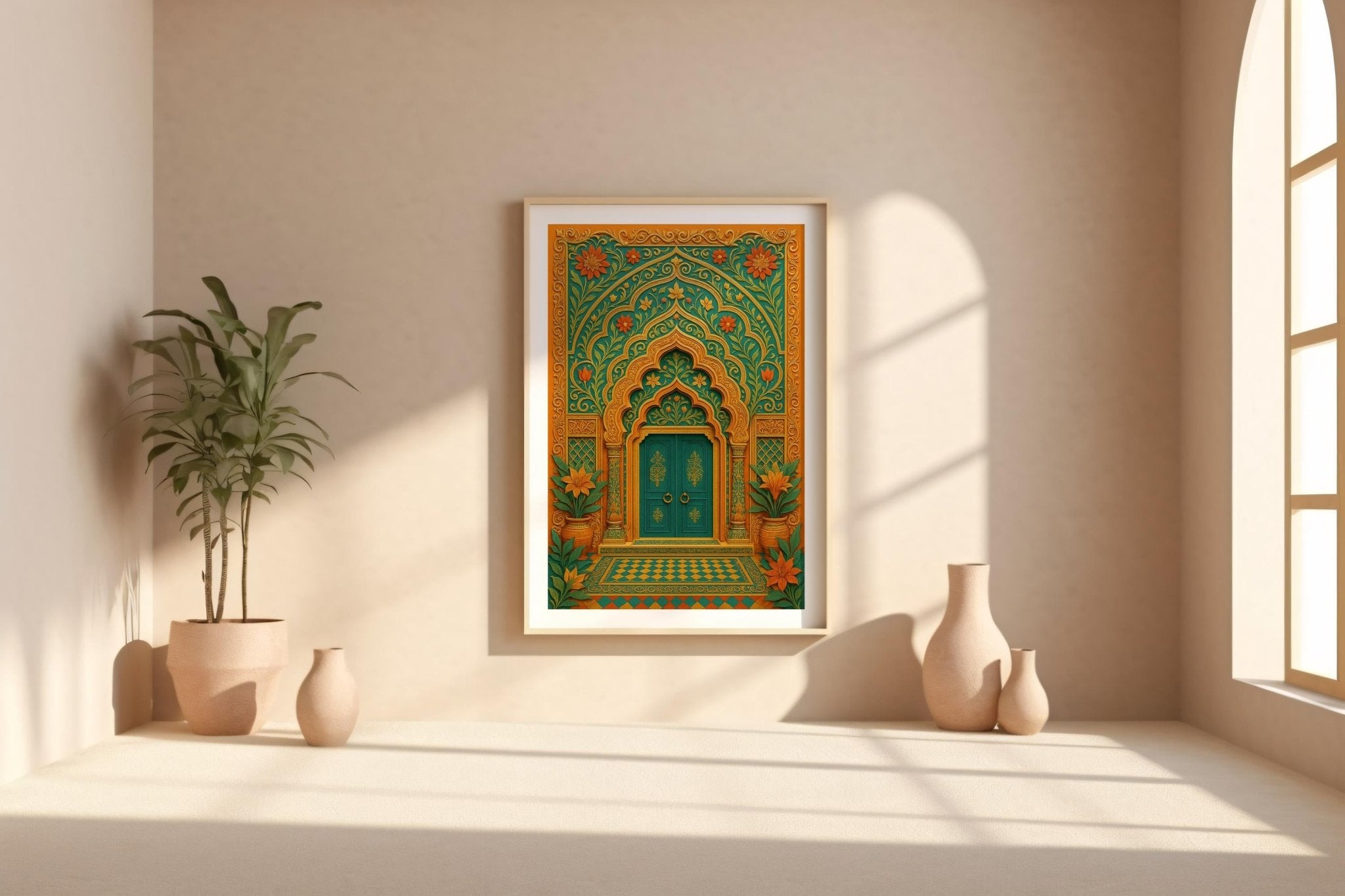 Ornate Doorway Wall Art – Intricate Boho Archway Print, Moroccan - Inspired Vintage Decor for Maximalist Interiors and Global Style Lovers - Just Great Posters