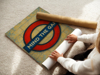 Mind the Gap Poster – London Underground Sign Print in Retro Painterly Style, Bold Red Roundel Wall Art for Travel or City Lovers - Just Great Posters