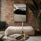 Cowboy Muscle Car Print – Black & White Desert Drift Photo with Smoke Trail, Western Noir Wall Art for Vintage Americana Vibes - Just Great Posters