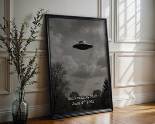 Retro UFO Photo Print – Vintage Flying Saucer Over Hanksville Utah, Funny Alien Poster for Sci - Fi Fans & Midcentury Wall Art Lovers - Just Great Posters