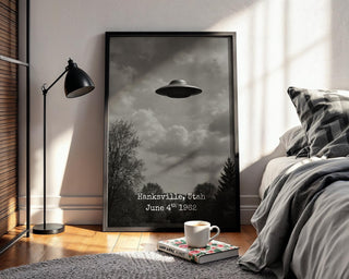 Retro UFO Photo Print – Vintage Flying Saucer Over Hanksville Utah, Funny Alien Poster for Sci - Fi Fans & Midcentury Wall Art Lovers - Just Great Posters