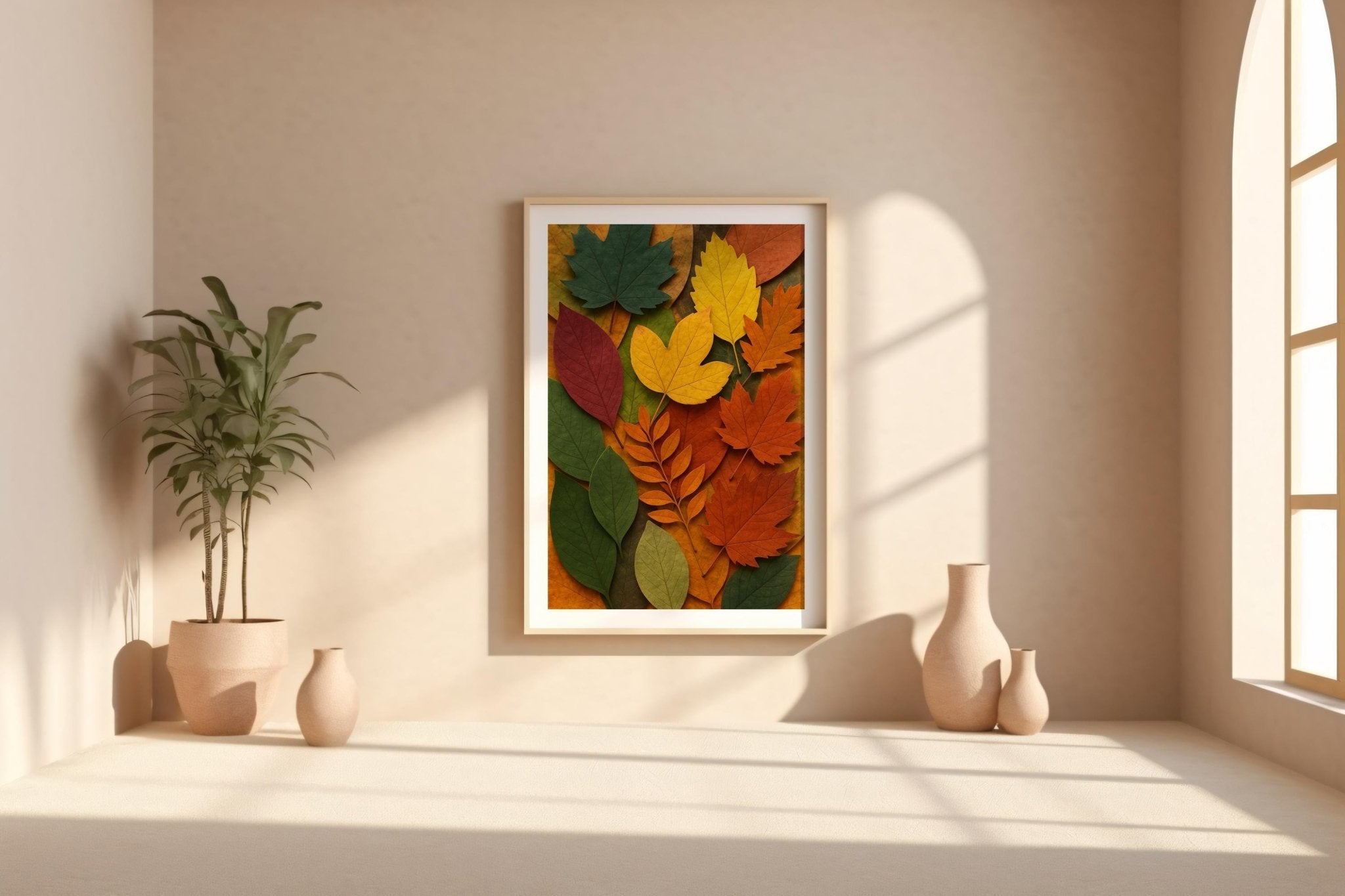 Fall Leaves Wall Art | Cozy Autumn Nature Print with Bold Color | Boho Botanical Poster for Living Room or Entry | Free Shipping Always - Just Great Posters