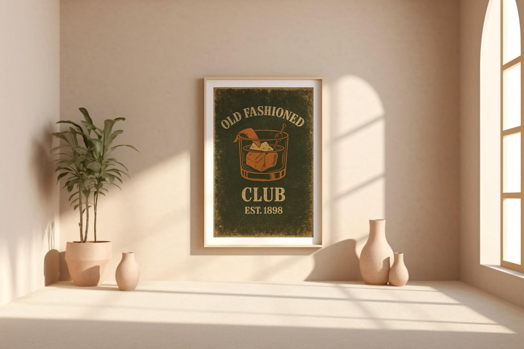 Old Fashioned Cocktail Poster | Vintage Whiskey Wall Art for Bar, Kitchen or Den | Retro Speakeasy Vibes | Free Shipping Included - Just Great Posters