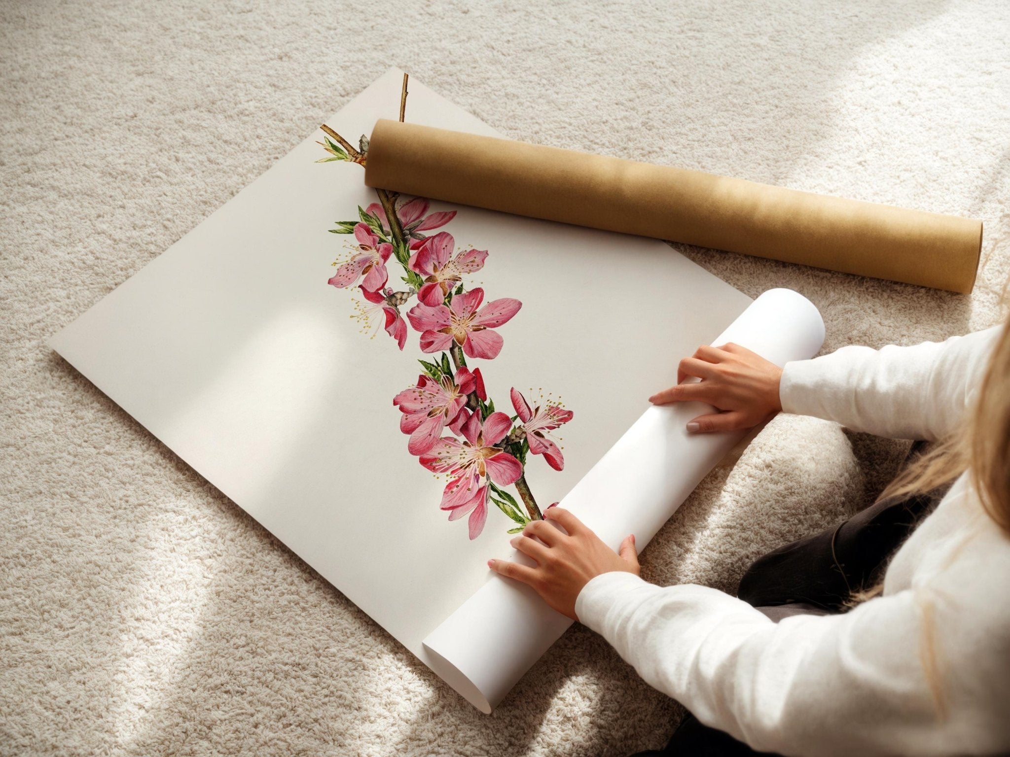 Pink Blossom Botanical Print – Vintage Flower Illustration Poster, Minimalist Floral Wall Art for Nature Lovers, Cottagecore, Spring Decor - Just Great Posters