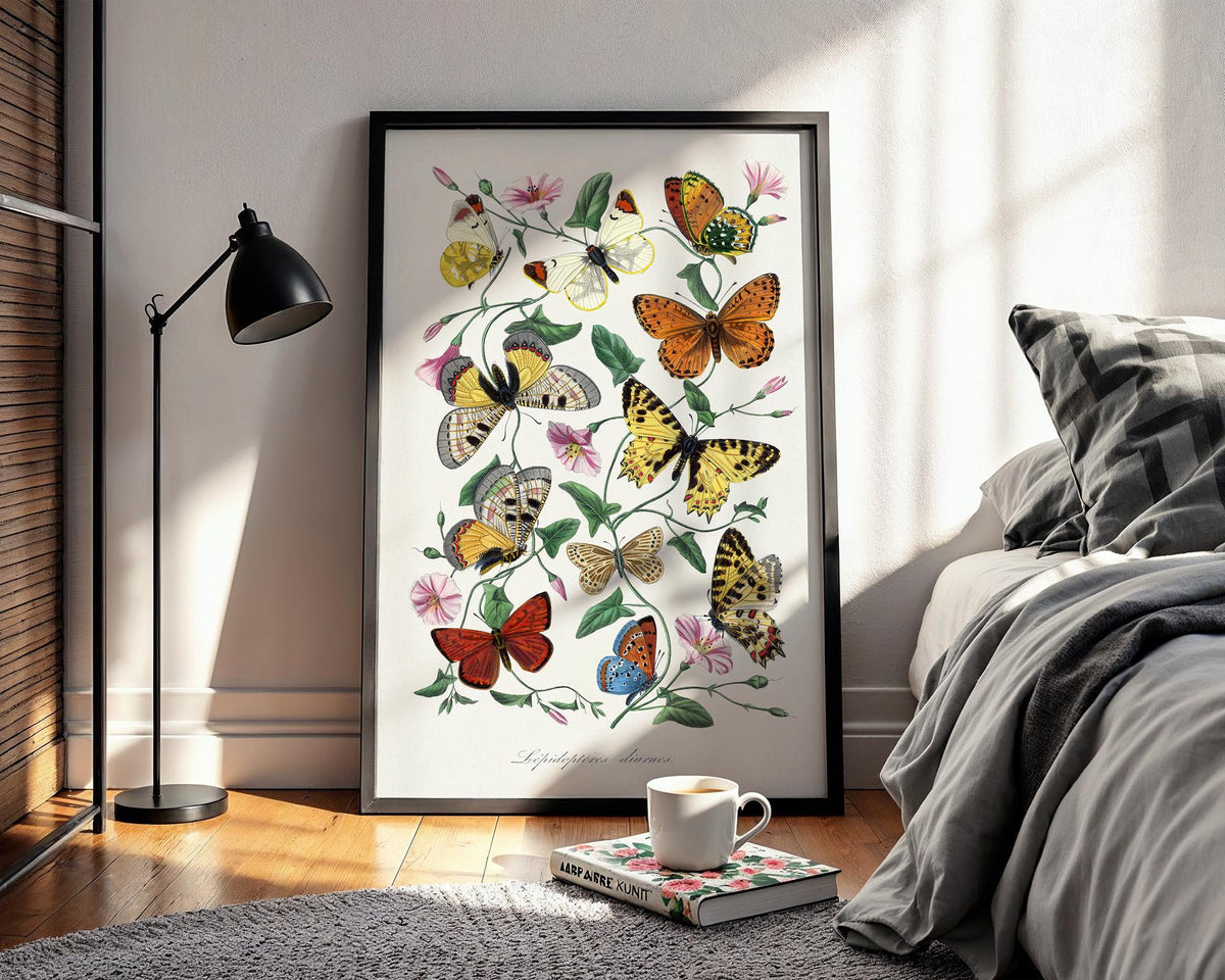 Butterfly Illustration Poster – Vintage Entomology Wall Art, Colorful Nature Print for Botanical Decor or Cottagecore Aesthetic, Scientific - Just Great Posters