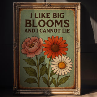 Funny Flower Poster – I Like Big Blooms and I Cannot Lie, Retro Botanical Wall Art, Plant Lover Gift, Bold Floral Print, Free Shipping - Just Great Posters