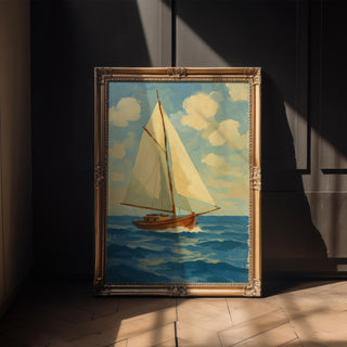 Retro Sailboat Poster – Bold Nautical Wall Art with Blue and Orange Style, Vintage Sailing Print for Coastal Decor, Free Shipping Always - Just Great Posters