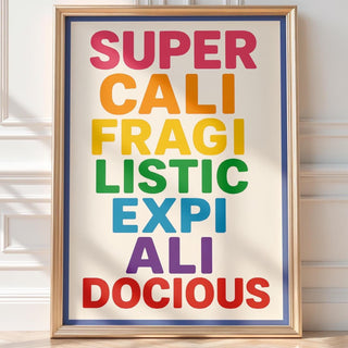Mary Poppins Poster, Super califragilisticexpialidocious Poster – Rainbow Typography Wall Art, Playroom Decor, Inspirational Quote Print - Just Great Posters