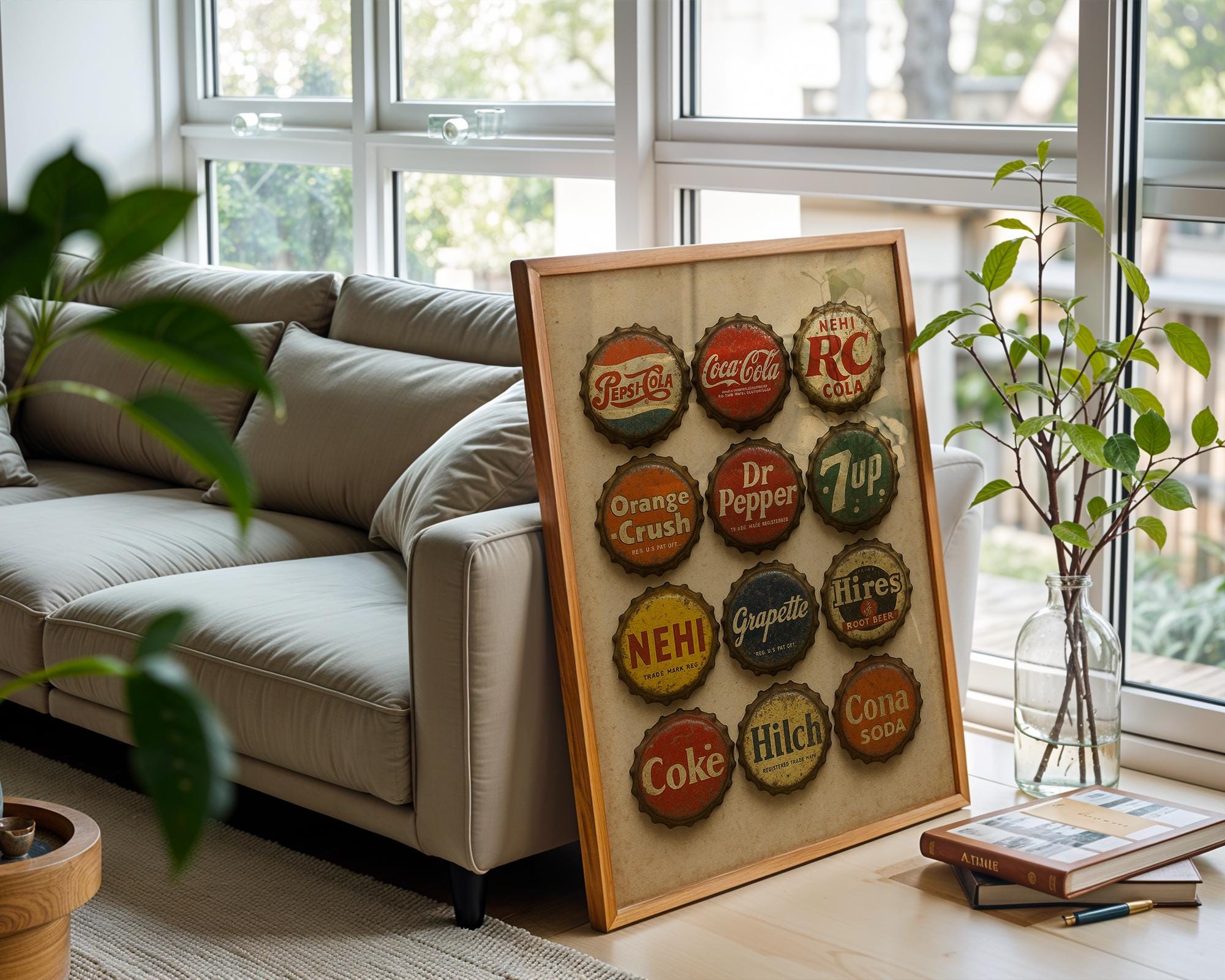 Vintage Soda Bottle Cap Poster | Retro Pop Art Wall Print for Kitchen, Bar or Game Room | Cola Nostalgia Decor | Free Shipping Always - Just Great Posters