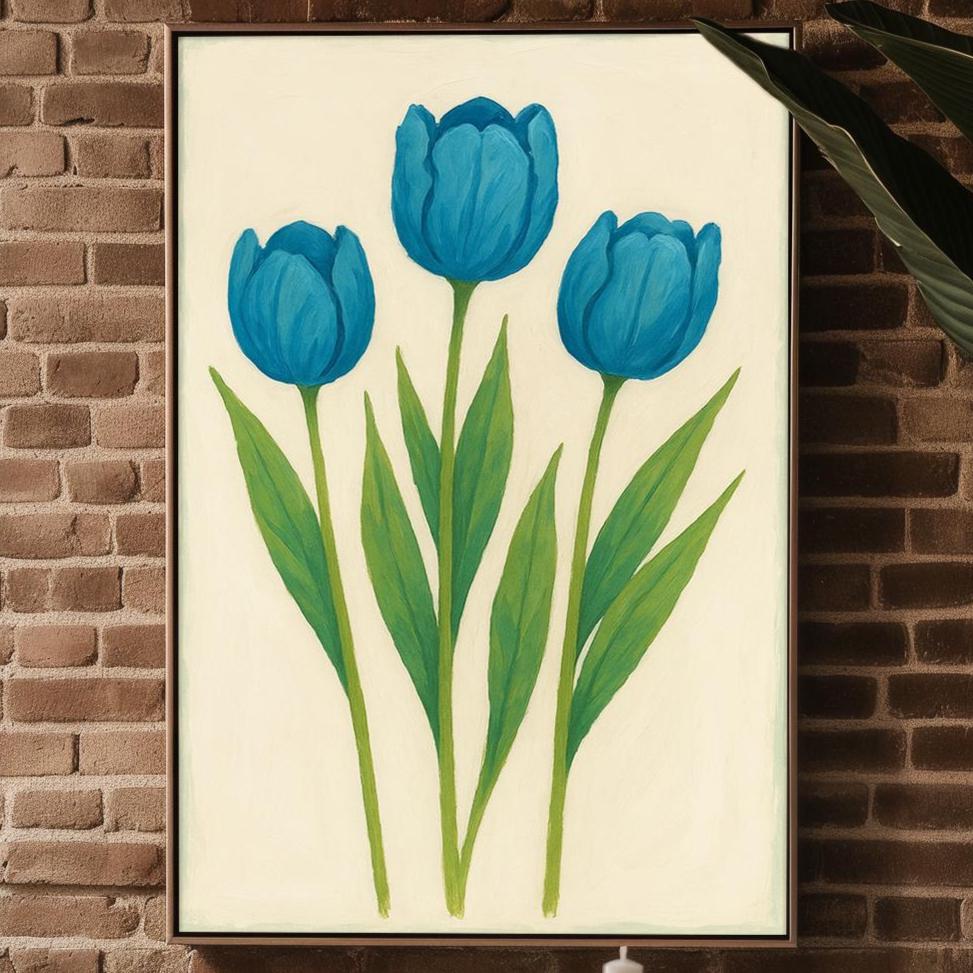 Blue Tulip Flower Poster | Minimal Botanical Wall Art for Modern Nature Lovers | Soft Color Plant Print | Free Shipping Always Included - Just Great Posters