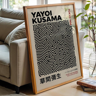 Yayoi Kusama Inspired Poster | Modern Abstract Japanese Wall Art in Black & Beige | Tokyo Exhibit Style Print | Free Shipping Always - Just Great Posters