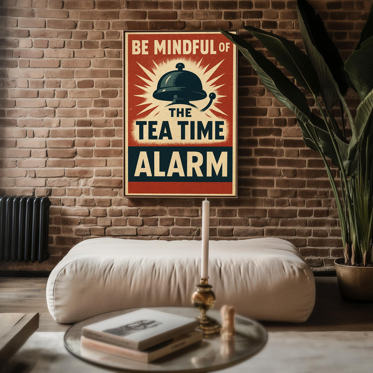 Tea Time Alarm Poster | Funny British Wall Art with Retro Graphic Bell Design | Kitchen or Cafe Print for Tea Lovers | Free Shipping - Just Great Posters