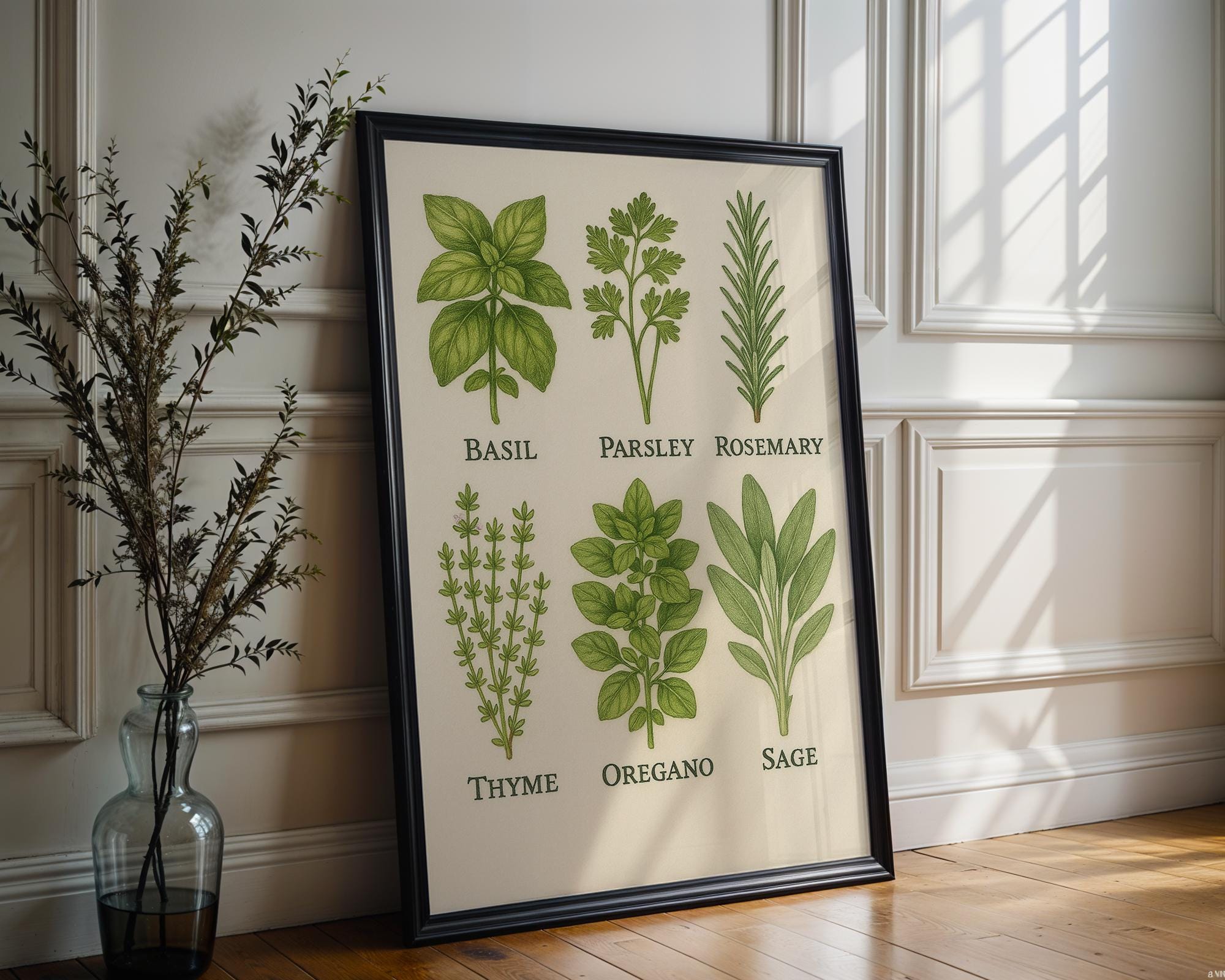 Vintage Herb Chart Poster | Botanical Kitchen Wall Art Featuring Culinary Herbs & Names | Rustic Garden Decor Print | Free Shipping - Just Great Posters