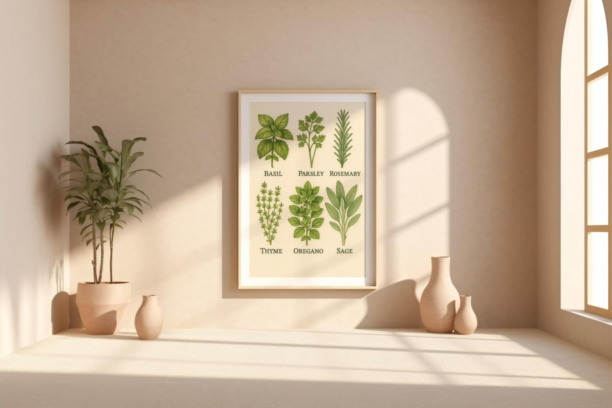 Vintage Herb Chart Poster | Botanical Kitchen Wall Art Featuring Culinary Herbs & Names | Rustic Garden Decor Print | Free Shipping - Just Great Posters