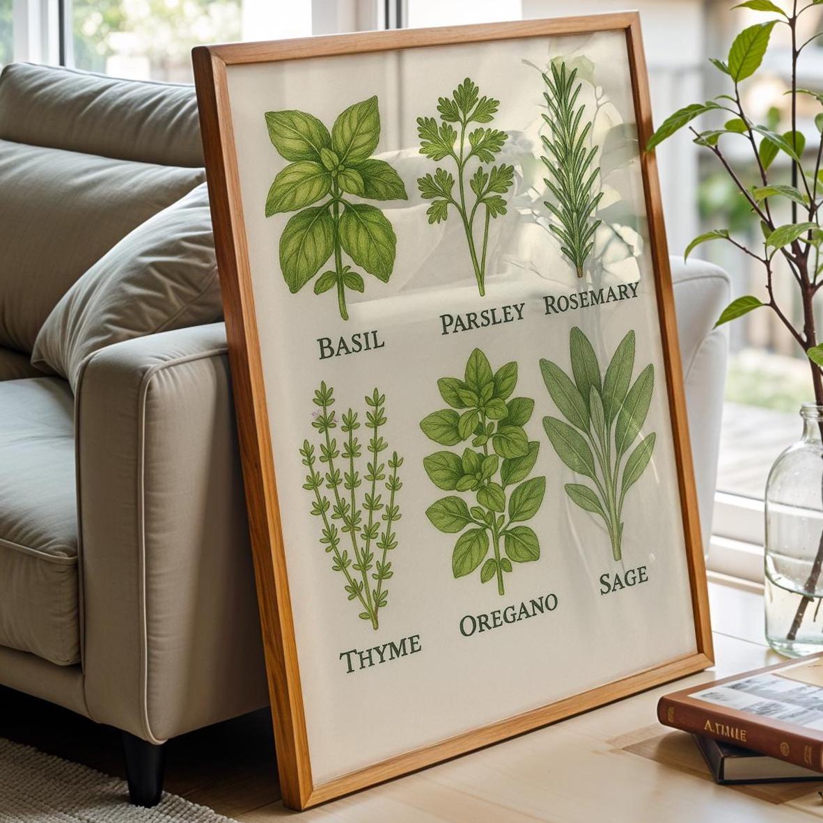 Vintage Herb Chart Poster | Botanical Kitchen Wall Art Featuring Culinary Herbs & Names | Rustic Garden Decor Print | Free Shipping - Just Great Posters
