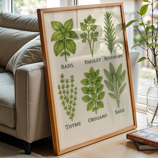Vintage Herb Chart Poster | Botanical Kitchen Wall Art Featuring Culinary Herbs & Names | Rustic Garden Decor Print | Free Shipping - Just Great Posters