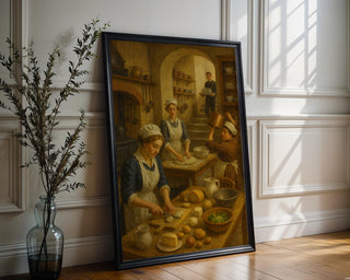 Victorian Kitchen Scene Poster | Vintage Cooking & Domestic Life Print with Old World Charm | Antique Food Art | Free Shipping Always - Just Great Posters