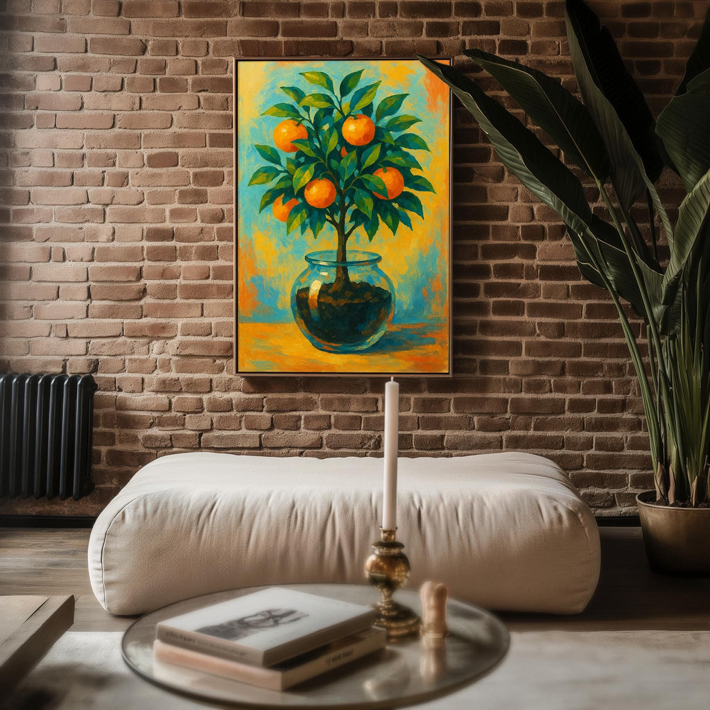 Orange Tree in Glass Poster | Minimal Botanical Wall Art with Citrus Still Life | Fresh Modern Kitchen Print | Free Shipping Always - Just Great Posters