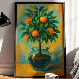 Orange Tree in Glass Poster | Minimal Botanical Wall Art with Citrus Still Life | Fresh Modern Kitchen Print | Free Shipping Always - Just Great Posters