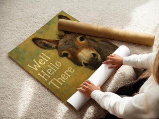 Well Hello There Donkey Poster | Whimsical Animal Wall Art with Funny Greeting | Rustic Farmhouse Humor Print | Free Shipping Always - Just Great Posters
