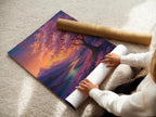 Sunset Blossom Tree Poster | Dreamy Landscape Wall Art with Lavender Fields & River | Fantasy Nature Print | Free Shipping Always - Just Great Posters