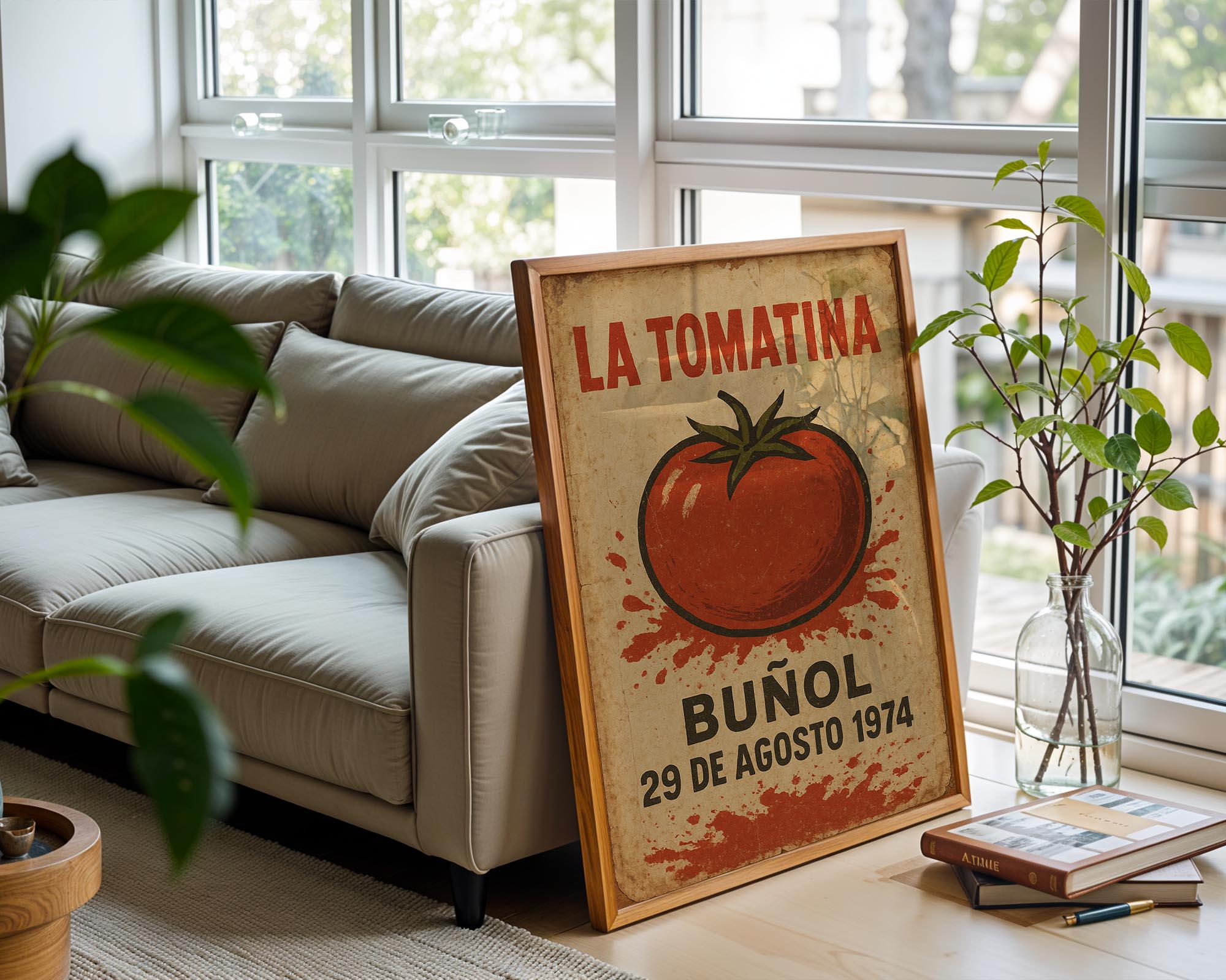 La Tomatina Poster | Vintage Spanish Festival Wall Art with Tomato Splash Design | Retro Buñol Print 1974 | Free Shipping Always - Just Great Posters