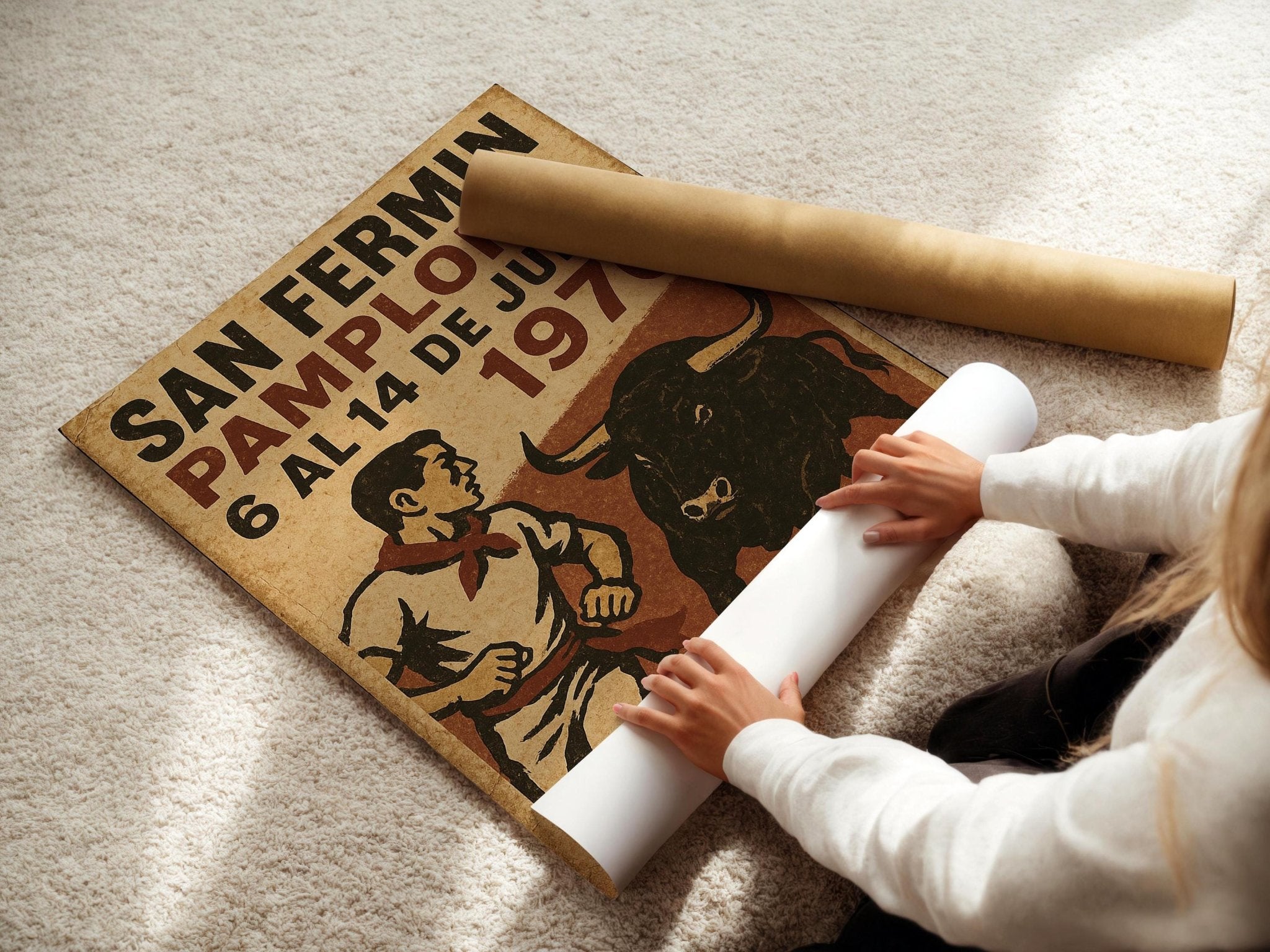 San Fermín Poster | Vintage Pamplona Running of the Bulls Festival Wall Art | Retro Spanish Fiesta Print 1970 | Free Shipping Always - Just Great Posters