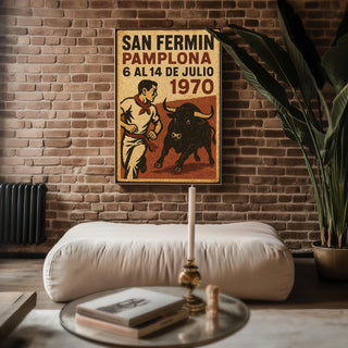 San Fermín Poster | Vintage Pamplona Running of the Bulls Festival Wall Art | Retro Spanish Fiesta Print 1970 | Free Shipping Always - Just Great Posters