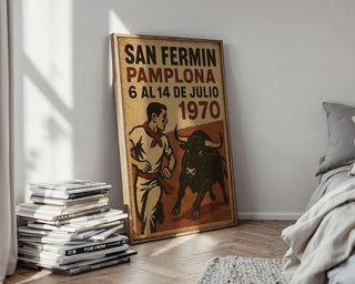 San Fermín Poster | Vintage Pamplona Running of the Bulls Festival Wall Art | Retro Spanish Fiesta Print 1970 | Free Shipping Always - Just Great Posters