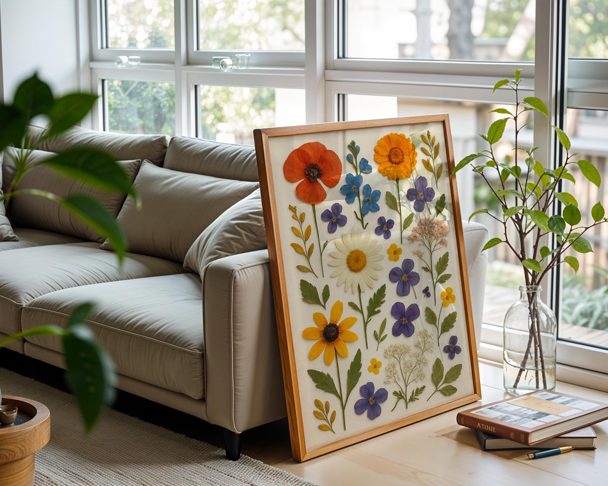 Pressed Flower Collage Art Print – Vibrant Botanical Wall Decor, Dried Flower Poster, Nature - Inspired Home Art - Just Great Posters