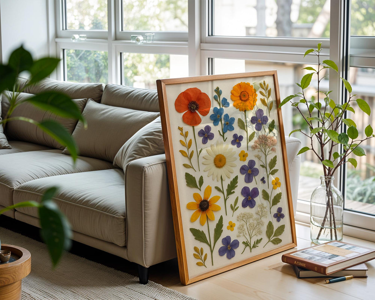 Pressed Flower Collage Art Print – Vibrant Botanical Wall Decor, Dried Flower Poster, Nature - Inspired Home Art - Just Great Posters