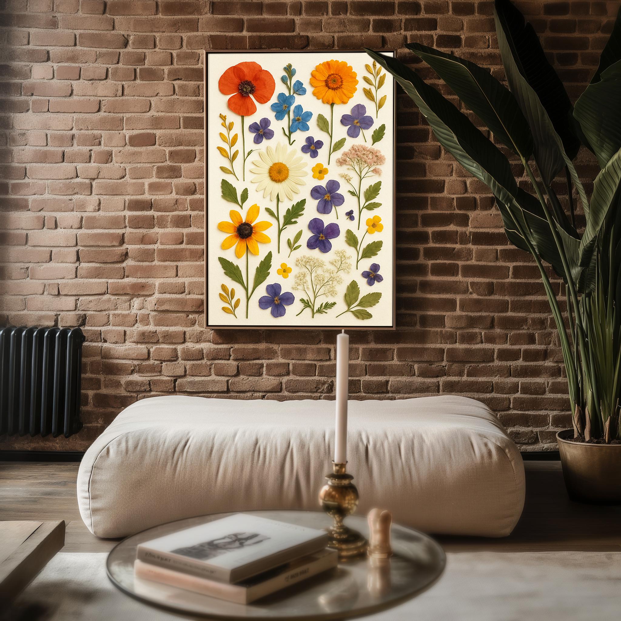Pressed Flower Collage Art Print – Vibrant Botanical Wall Decor, Dried Flower Poster, Nature - Inspired Home Art - Just Great Posters